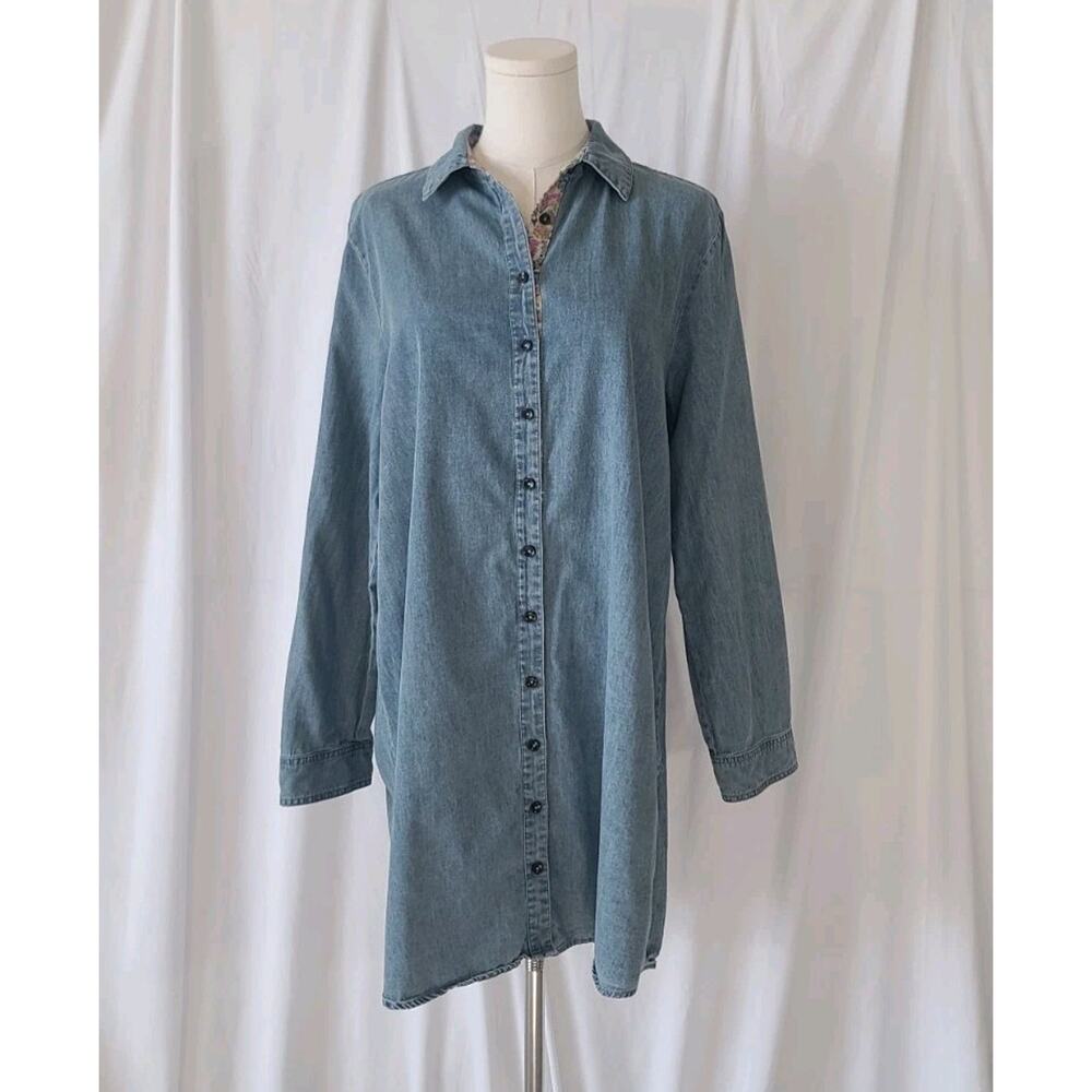 NATURAL LIFE Blue Denim Mini Dress with Floral Accents - Picture 4 of 9